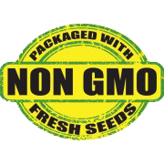 YELLOW AND GREEN Icon with Black Text that reads "Packaged with Non-GMO Fresh Seeds"